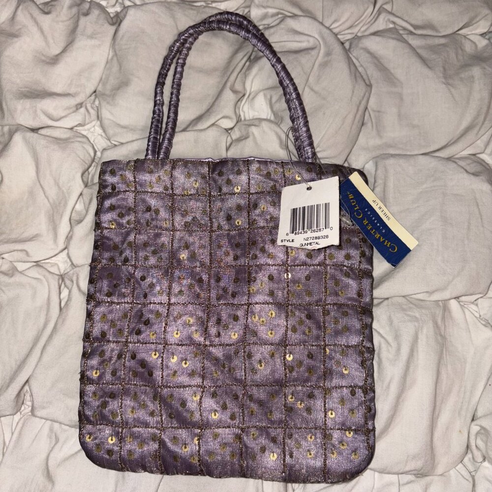 ✨ VINTAGE Charter Club Purple Quilted Sequin Mini Tote | Y2K Aesthetic Glam